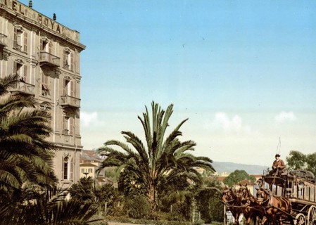 The Royal Hotel with Gardens, San Remo, Riviera, Italy, c. 1895, Historic, digitally restored