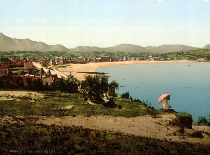 St. Jean de Luz, seen from Ste. Barbe, Pyrenees, France, ca 1890, Historical, digitally restored