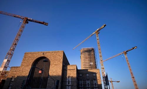 Old Bonatzbau station, cranes, Züblin construction cranes, construction site, Stuttgart 21