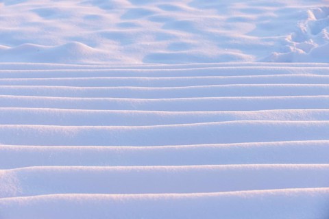 A close-up of snow with undulating steps reminiscent of sand dunes, Seegarten, Allensbach, Lake