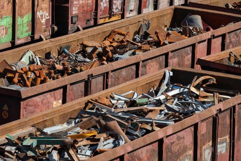 Duisburg, Ruhr area, North Rhine-Westphalia, Germany, railway wagons with scrap metal at HKM