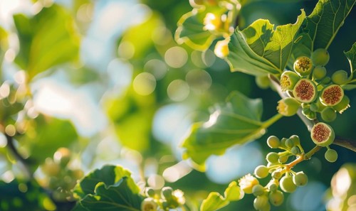 Fig tree blossoms and young figs, close-up AI generated