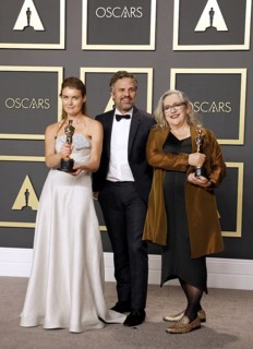 Carol Dysinger, Elena Andreicheva and Mark Ruffalo at the 92nd Academy Awards, Press Room held at