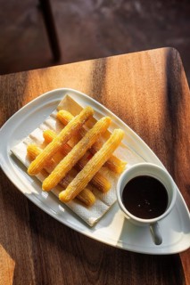 Famous spanish churros with chocolate traditional spain sweet tapa breakfast