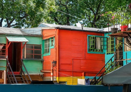 La Boca, Buenos Aires, Argentina, colourfully painted houses in the harbour district around the El