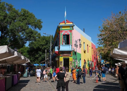 La Boca, Buenos Aires, Argentina, colourfully painted houses in the harbour district around the El