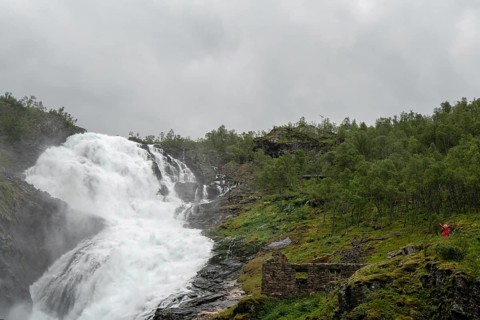 View of the Kjosfossen waterfall Norway