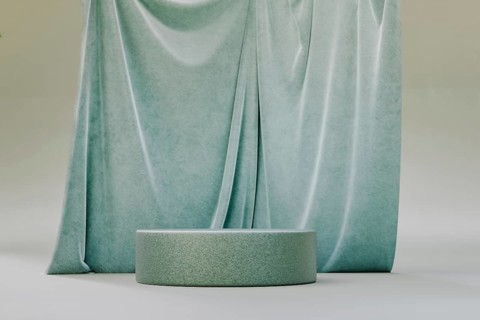 Podium pedestal product mockup display with a stage curtain, 3d illustration