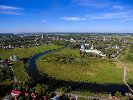 Aerial view on kremlin in the ancient town Suzdal, Golden ring, Russia, Europe