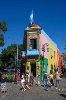 La Boca, Buenos Aires, Argentina, colourfully painted houses in the harbour district around the El
