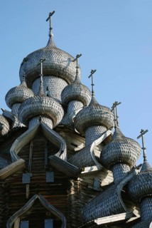 Domes of the famous Church of the Transfiguration (Kizhi ensemble), the masterpiece of wooden