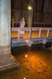Tourists in Yerebatan Sarayi Cistern, Istanbul, Turkey, Asia