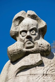 Bergen, Norway, May 2015: Close-up and detail of Henrik Ibsen statue at Engen, The National Stage,