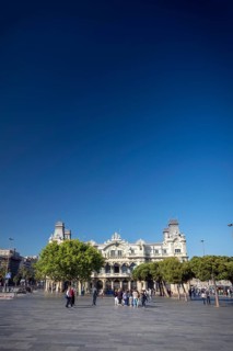 Port vell landmark catalan building in barcelona port area in spain