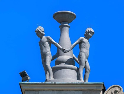 Sculpture of naked boys at the Alte Oper, Frankfurt am Main, Hesse, Germany, Europe