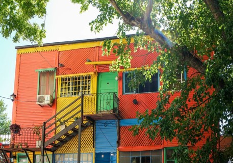 La Boca, Buenos Aires, Argentina, colourfully painted houses in the harbour district around the El
