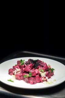 Beetroot cream and spring onion healthy trendy salad