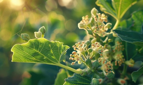 Fig tree blossoms and young figs, close-up AI generated