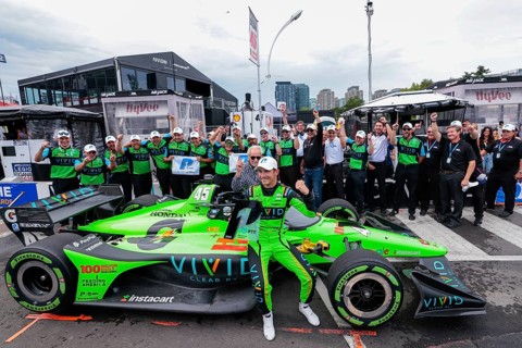 CHRISTIAN LUNGAARD (45) of Hedensted, Denmark celebrates in victory lane after winning the Honda