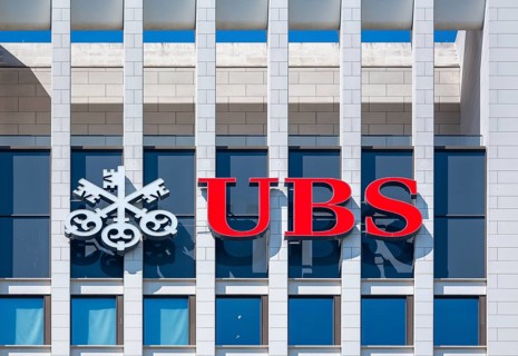 Building with company logo of the Swiss bank UBS, Frankfurt am Main, Hesse, Germany, Europe