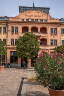 Historic city centre and central square with old historic buildings. Széchenyi Square in the centre