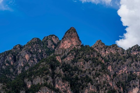 Panoramic view of the mountains in the Dolomites in South Tyrol, Italy, Europe