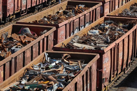 Duisburg, Ruhr area, North Rhine-Westphalia, Germany, railway wagons with scrap metal at HKM