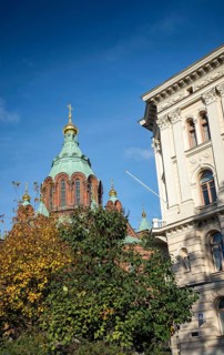 Exterior detail of Uspenski orthodox church cathedral famous landmark in helsinki city finland