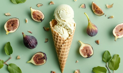 Fig and honey ice cream and fresh fig pieces AI generated