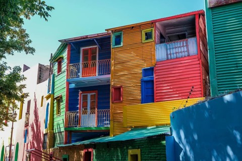 La Boca, Buenos Aires, Argentina, colourfully painted houses in the harbour district around the El