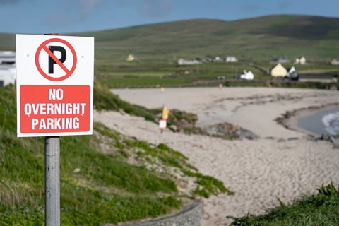 No Overnight Parking Sign at Allihies Beach the Beara Peninsula in County Cork, Ireland, Europe