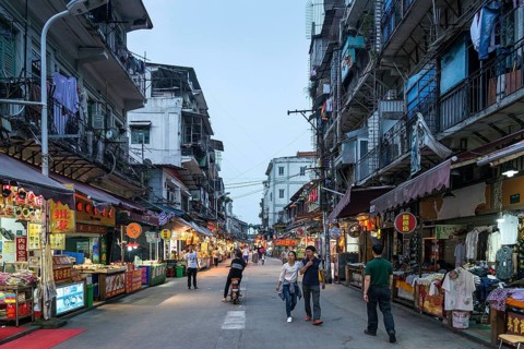 Restaurant street near central market of xiamen city china at night