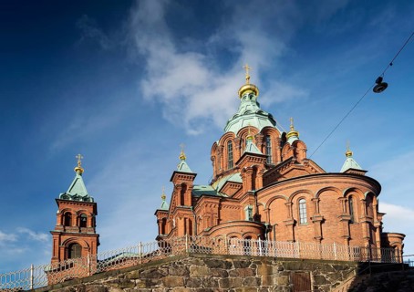 Exterior detail of Uspenski orthodox church cathedral famous landmark in helsinki city finland