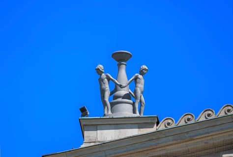 Sculpture of naked boys at the Alte Oper, Frankfurt am Main, Hesse, Germany, Europe