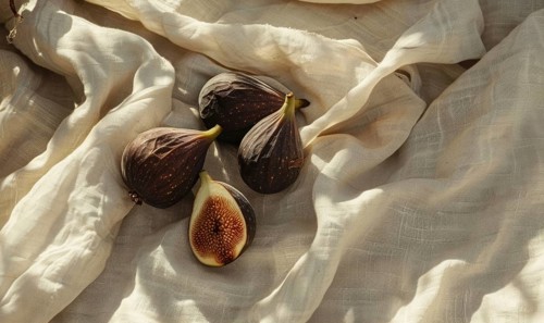 Figs on a beige linen cloth AI generated