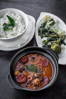 Chicken feijoada with chorizo portuguese rustic spicy traditional bean stew meal