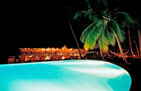 Pool at night, Maldives, Indian Ocean, Medhufushi, Meemu Atoll, Asia