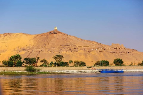 Tombs Of The Nobles Mountain and Nile river In Aswan, Egypt, Africa