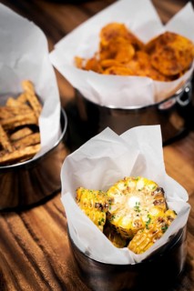 Grilled bbq sweetcorn and chips bar food snacks set