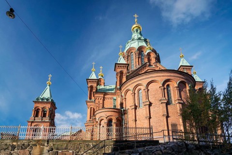 Exterior detail of Uspenski orthodox church cathedral famous landmark in helsinki city finland