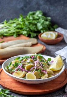 SEAWEED ULTE or HULTE. Chilean ulte salad ceviche with purple onion, coriander and lemon juice.