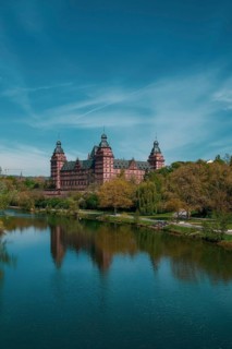 Panoramic view of Johannisburg Castle in Aschaffenburg, Germany, Europe