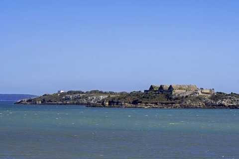 19th century gunpowder magazines on the Île des Morts, Island of the Dead in the Bay of Roscanvel,