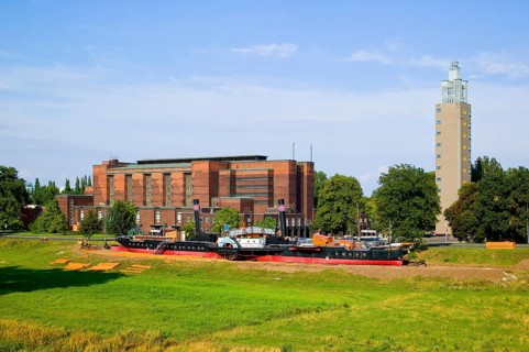 Magdeburg civic hall, observation tower and museum ship Württember