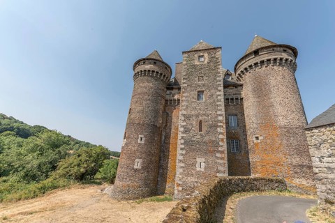 Bousquet castle from the 14th century, classified as a historical monument. Montpeyroux, Aveyron,