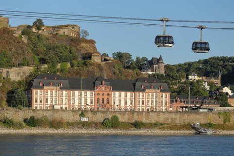 Dicasterial building on the banks of the Rhine with cable car and gondolas to UNESCO