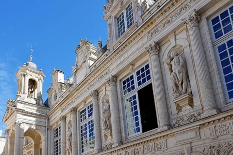 Historic Town Hall of La Rochelle, Hôtel de Ville, decorative façade with sculptures,