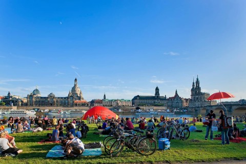 Dresden silhouette View of Dresden's historic city centre from the banks of the Elbe in Neustadt.