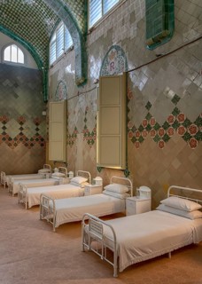 Hospital room with beds, Hospital de la Santa Creu i Sant Pau, Barcelona, Catalonia, Spain, Europe