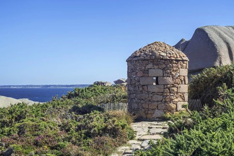 17th century customs officer's shelter along Côte de granit rose, Pink Granite Coast at